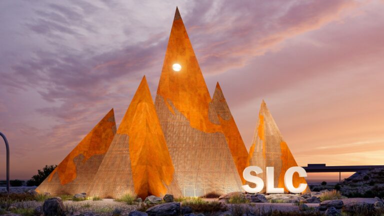 New mountain inspired sculpture greets visitors to Salt Lake City
