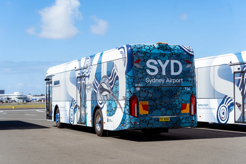 Sydney Airport unveils electric bus fleet with First Nations artwork